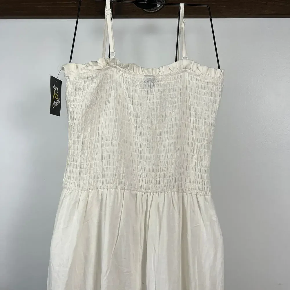 Art Class Girls' White Smocked Button-Front Dress - Size XXL - NWT
